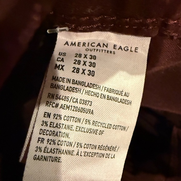 American Eagle Outfitters Men’s Dark Red Skinny Leg Jeans Size 28x30 - Picture 3 of 5